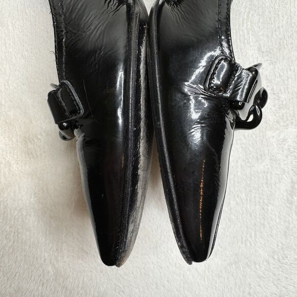 Prada Womens Shoes Black Patent Leather Kitten Block Heels Chain Link Chic 37 - Picture 5 of 15